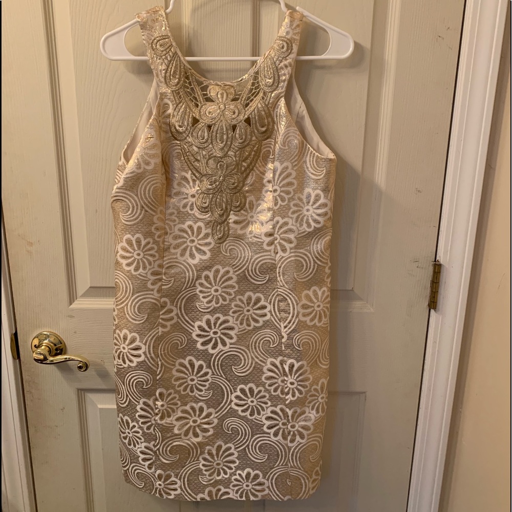 Gold Lilly Shift Dress Metallic Largo size 8